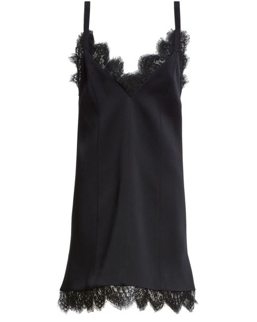Khaite Black Bo Lace-trim V-neck Satin Mini Dress