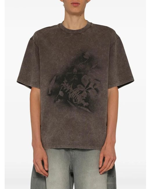 Feng Chen Wang Gray Spray-Painted Plant-Motif T-Shirt for men
