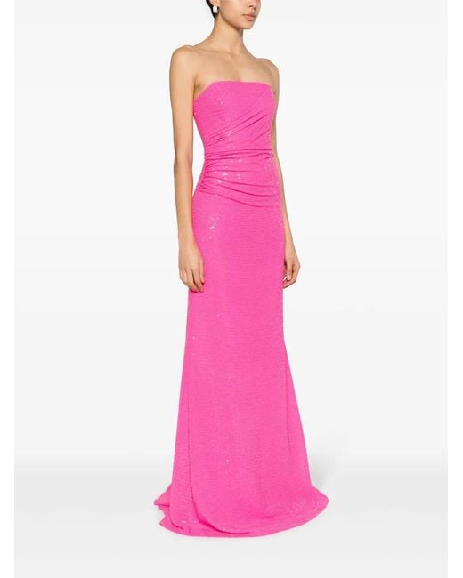 Nissa Pink Sequinned Strapless Gown