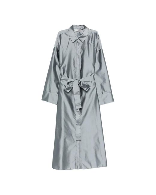 Max Mara Gray Anna Tie-Waist Maxi Shirt Dress