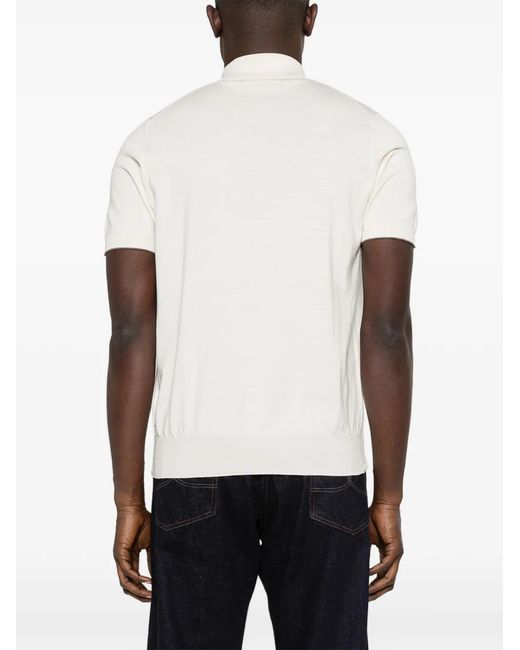 Brunello Cucinelli White Classic Short Sleeve Polo With Button Detail for men