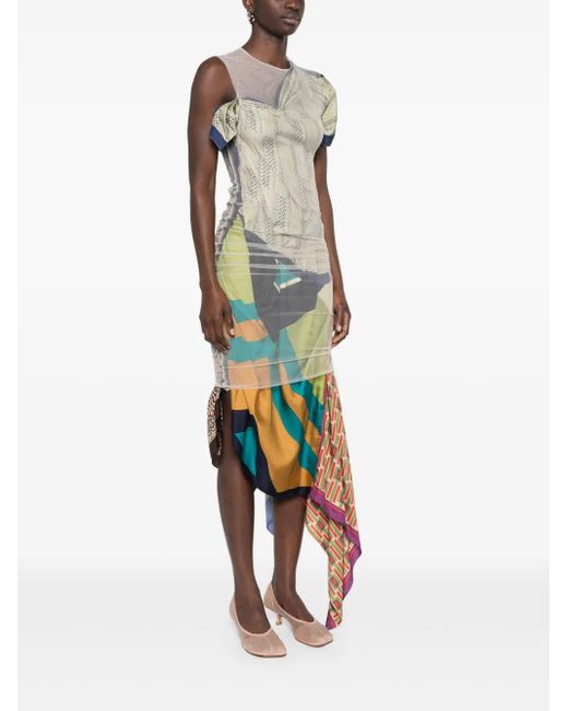 MARINE SERRE Green Silk-Scarves Midi Dress