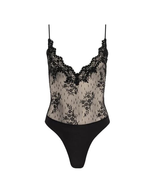 L'Agence Black Kaelith Lace-Trim Bodysuit