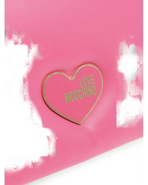 Moschino Pink Love Heart-Plaque Cross Body Bag