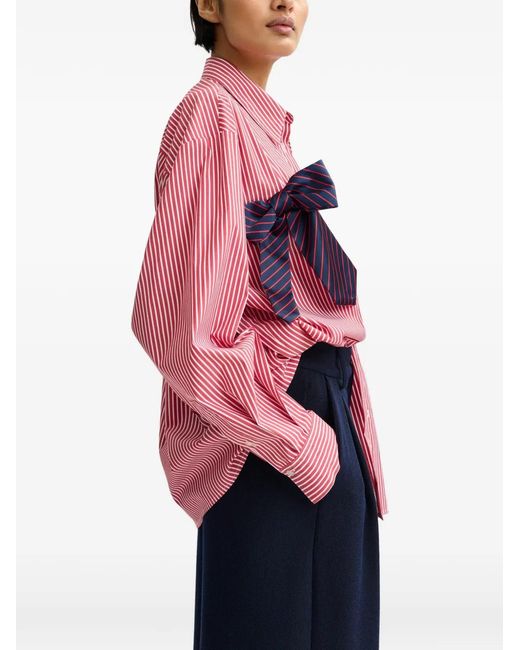 Essentiel Antwerp Pink Striped Bow-Appliqué Shirt