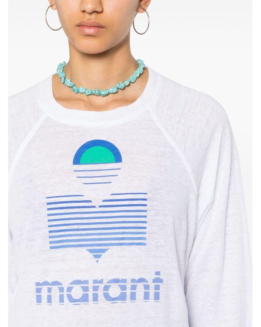 T-shirt en lin à logo imprimé Isabel Marant en coloris White