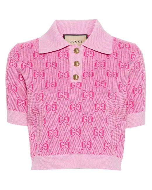 Gucci Pink Knit Polo-neck Short Sleeve Sweater