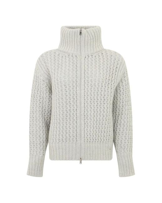 Herno White Zip-Up High-Neck Cardigan