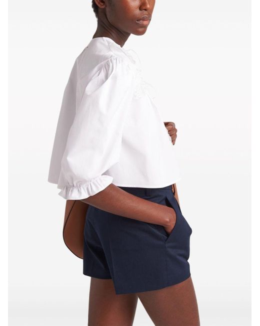 Prada Blue Pleated Gabardine Mini Shorts