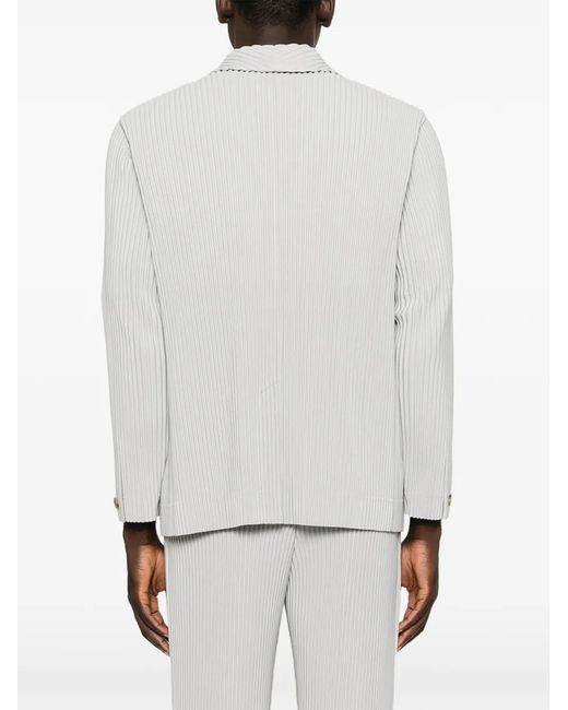 Homme Plissé Issey Miyake Gray Pleated Notched-Lapel Blazer for men