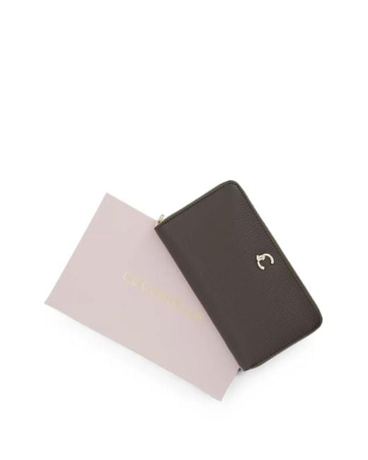 Coccinelle Gray Logo-Plaque Pebbled-Leather Wallet