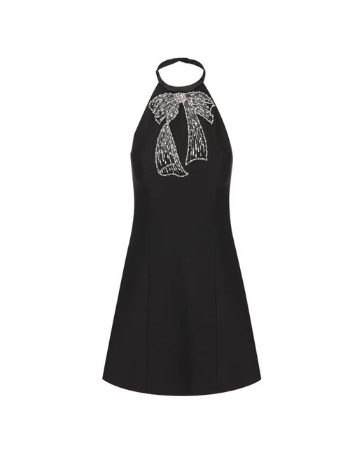 Valentino Garavani Black Crystal-Embroidered Bow Mini Dress