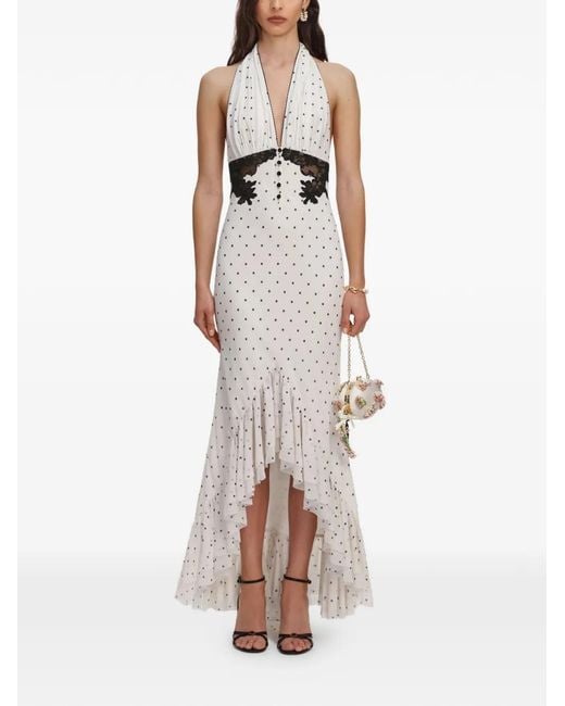 Self-Portrait Natural Lace-Trimmed Polka-Dot Dress