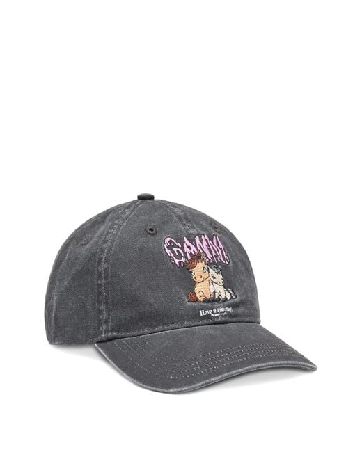 Ganni Gray Embroidered Baseball Cap