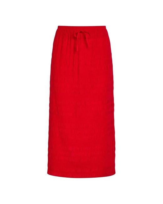 Polo Ralph Lauren Red Crinkled Midi Skirt