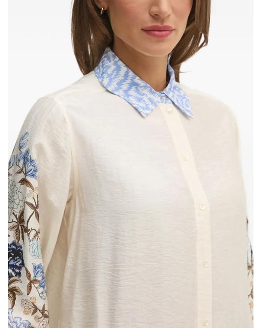 Mos Mosh White Floral-Embroidered Collared Shirt