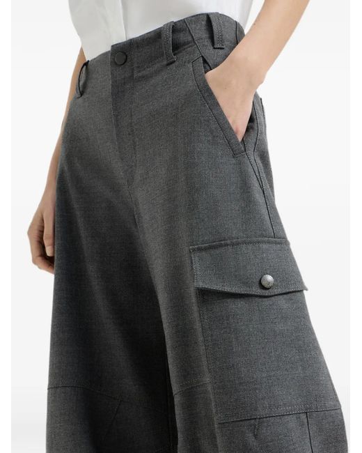 Brunello Cucinelli Gray Virgin Wool Twill Cargo Barrel Trousers With Monili