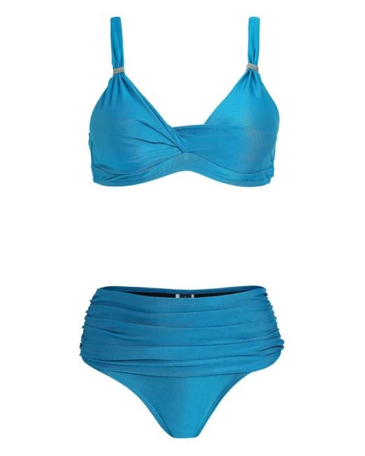 Lygia & Nanny Blue Triangle-Top Clasp-Fastening Bikini