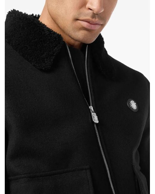 Billionaire Black Shearling Wool Bomber Jacket for men
