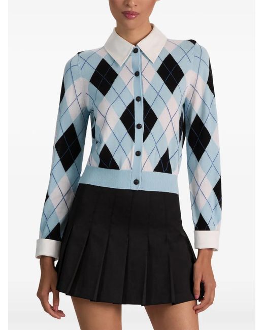 Alice + Olivia Blue Dollie Argyle Wool Cardigan