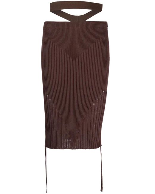 ANDREADAMO Brown Ribbed-Knit Pencil Skirt