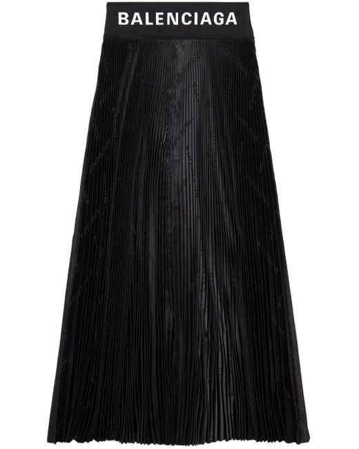 Jupe plissée à logo en jacquard Balenciaga en coloris Black