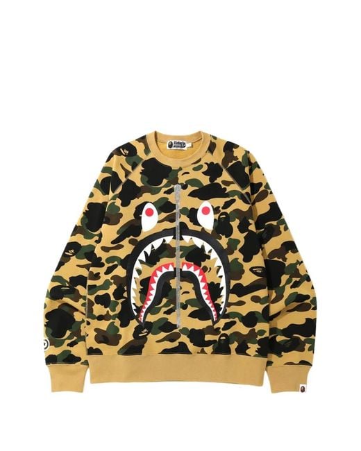 A Bathing Ape Yellow Shark 1St Camo Sweatshirt for men