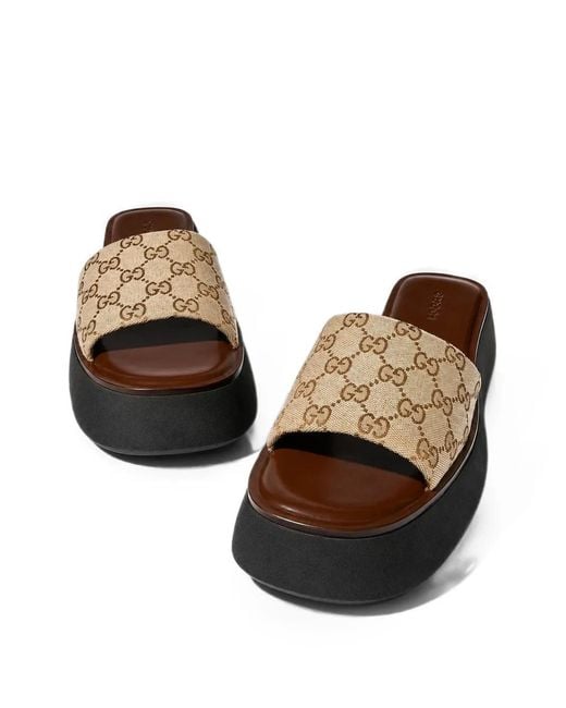 Gucci Black Gg-Pattern Platform Sandals