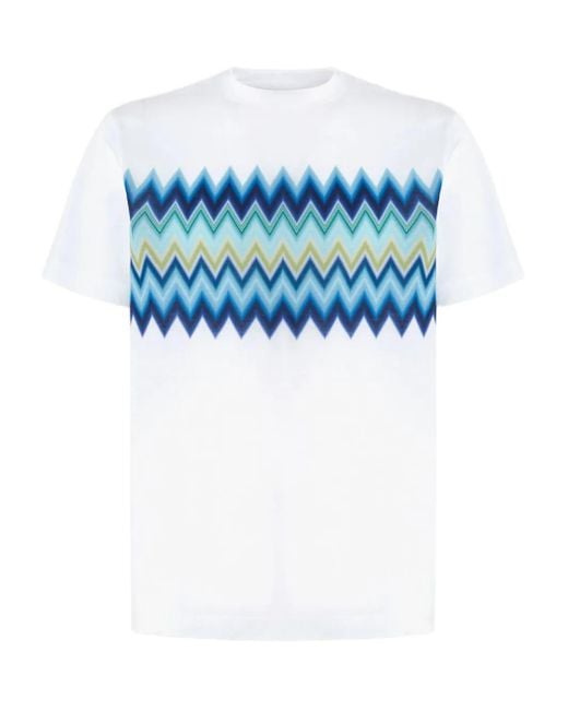 Missoni Blue Chevron-Pattern T-Shirt for men