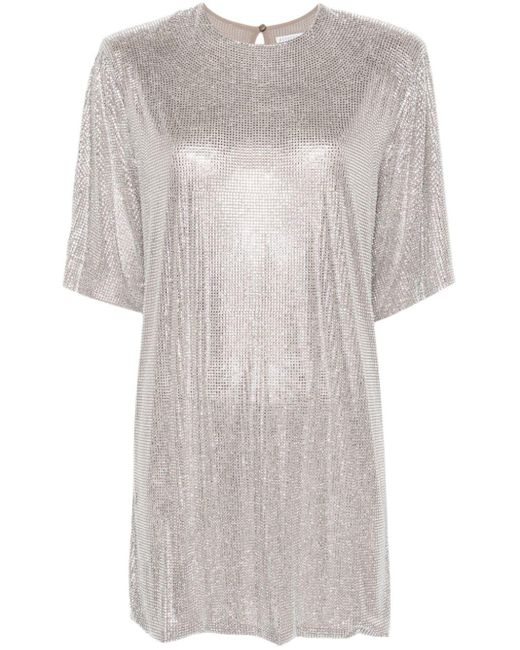 GIUSEPPE DI MORABITO White Crystal-Embellished Mesh T-Shirt Dress