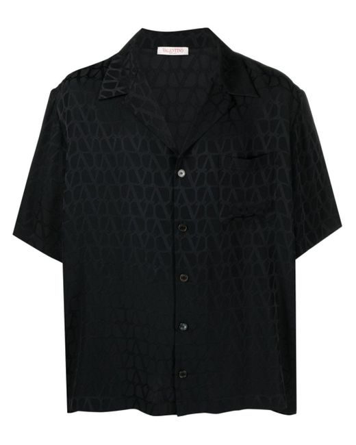Valentino Garavani Black Vlogo-jacquard Silk Shirt for men