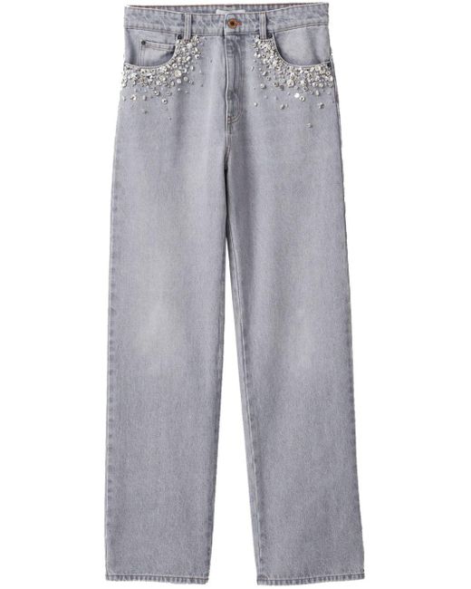 Miu Miu Gray Embellished Mid-rise Straight-leg Jeans