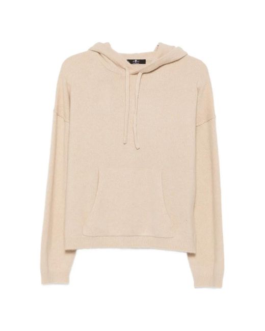 7 For All Mankind Natural Drawstring-Hood Pouch-Pocket Hoodie