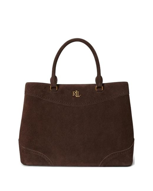 Ralph Lauren Brown Large Marcy Perforated Suede Satchel Bag