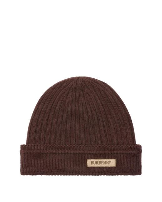 Burberry Brown Logo Patch Wool Beanie for men