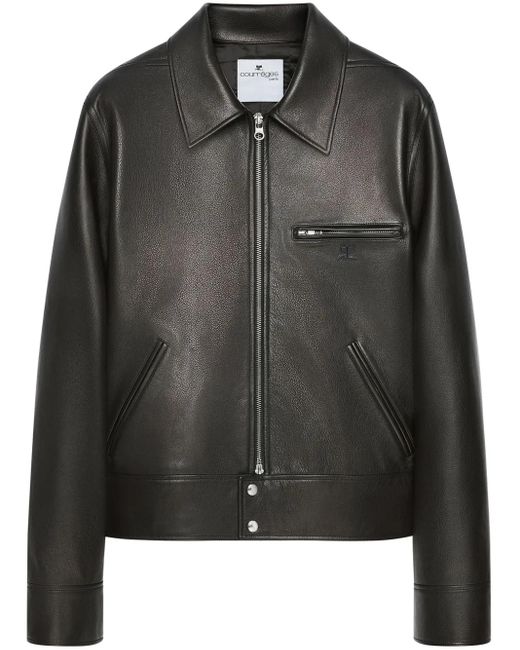 Courreges Black Zip-Up Leather Jacket for men