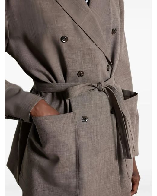 Soeur Brown Belted Double-Breasted Wool Blazer