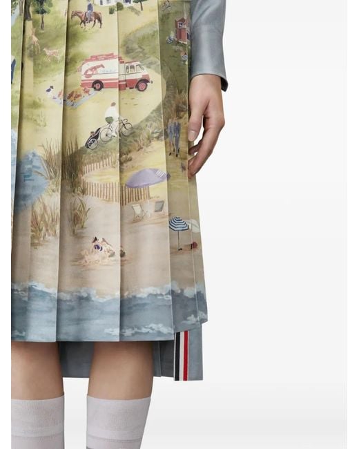 Thom Browne White Nantucket Scenic Pleated Midi Skirt