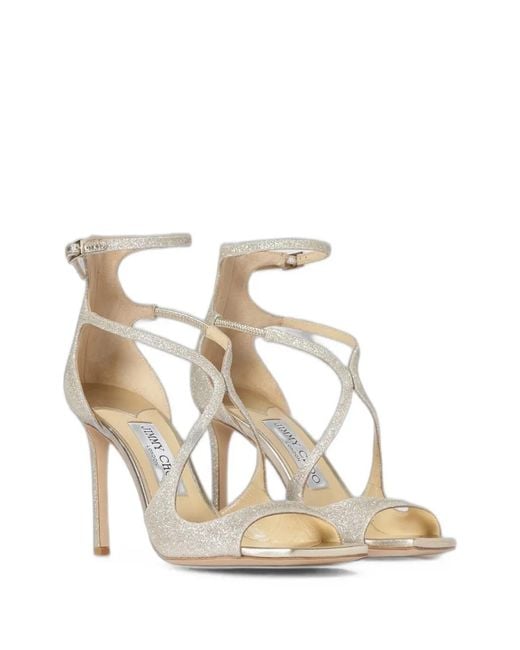 Jimmy Choo White Azia Glitter-Effect Sandals