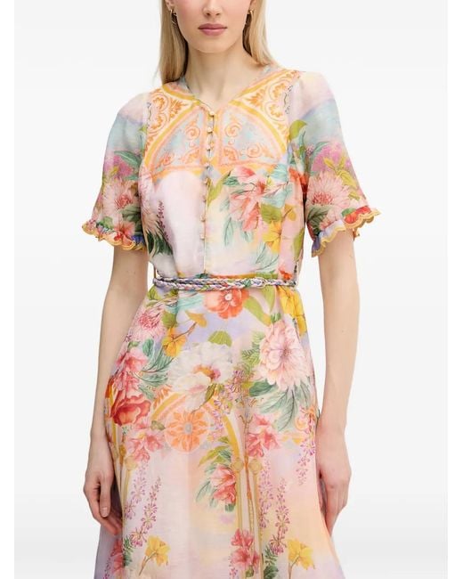 Hale Bob Natural Cyrilla Floral-Print Belted Maxi Dress