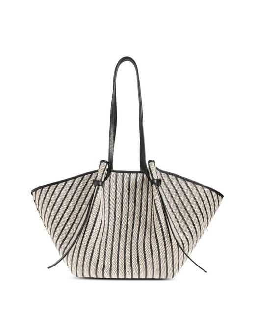Yuzefi White Large Mochi Striped Woven Shoulder Bag