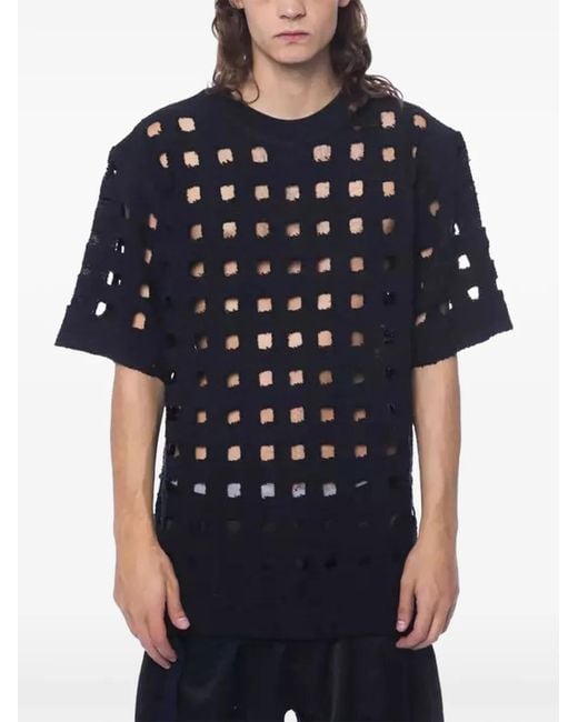 Nicolo' Beretta Black Cut-Out Grid-Pattern T-Shirt for men