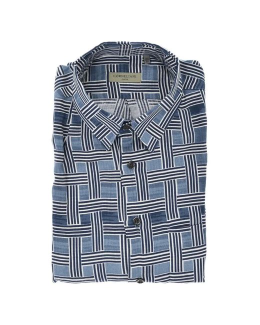 Corneliani Blue Circle Basketweave-Pattern Shirt for men