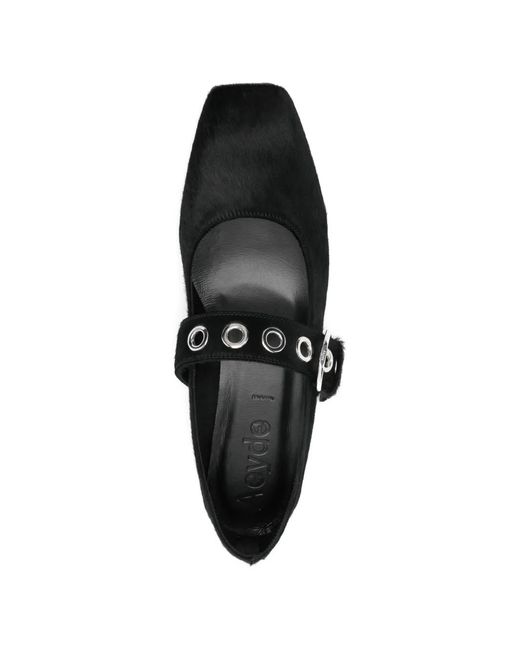 Aeyde Black Uma Eyelet Ponyhair Ballerinas