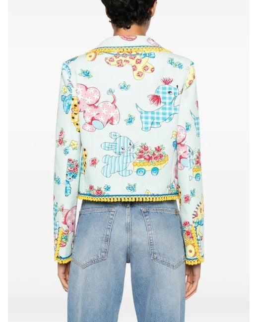 Moschino White Graphic-Print Pom-Pom Jacket