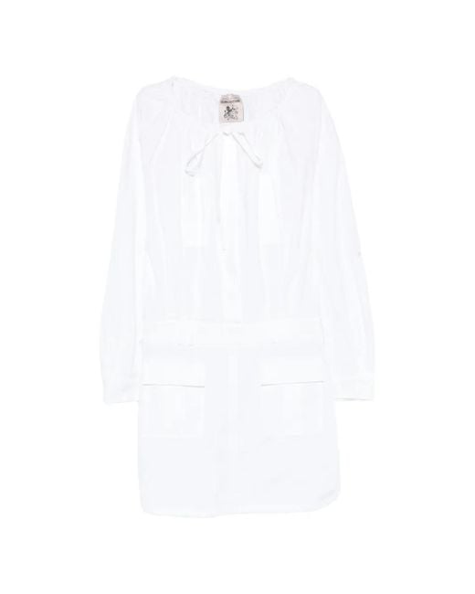 Semicouture White Ricarda Tie-Neck Mini Dress