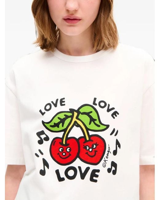 KENZO White Organic Cotton Oversized Embroidered T-Shirt