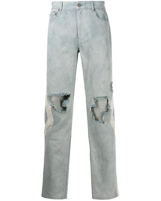 Mostly Heard Rarely Seen Gray Ripped Straight-Leg Jeans for men