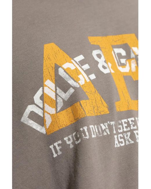 Dolce & Gabbana Gray Logo-Print Cotton T-Shirt for men