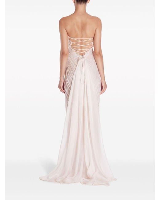 Maria Lucia Hohan White Lyna Strapless Silk Gown